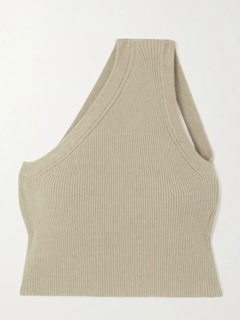 Jacquemus Ribbed One-Shoulder Tank Top - Beige
